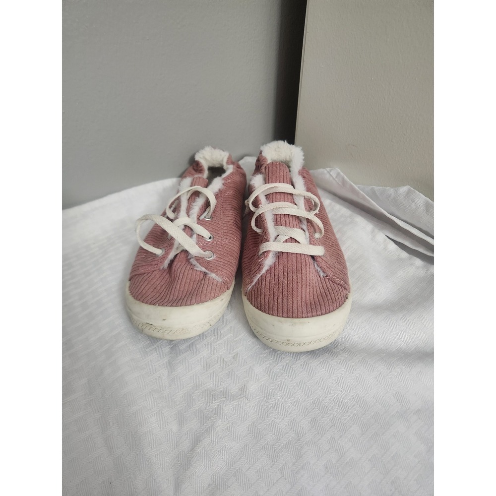 Time and Tru Womens Pink Corduroy Faux Fur Lined Slip On Sneakers Size 9.5